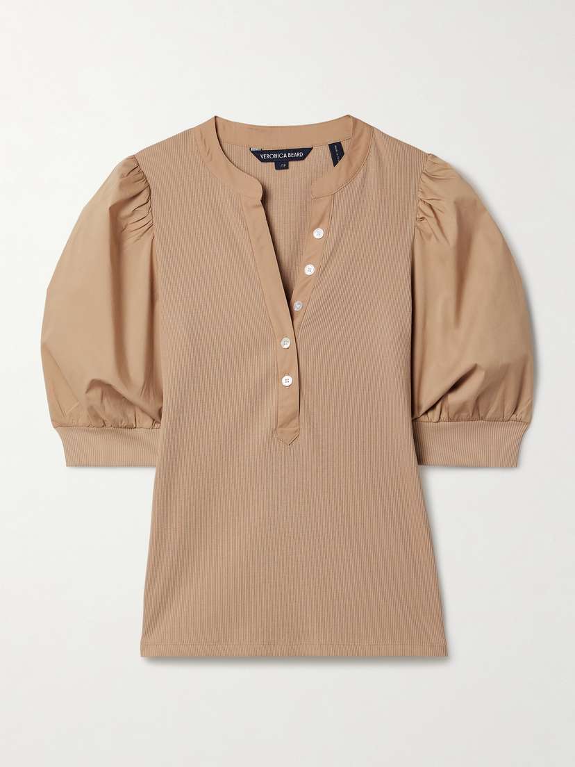 Veronica Beard Coralee Ribbed Pima Cotton-blend Jersey And Poplin Top