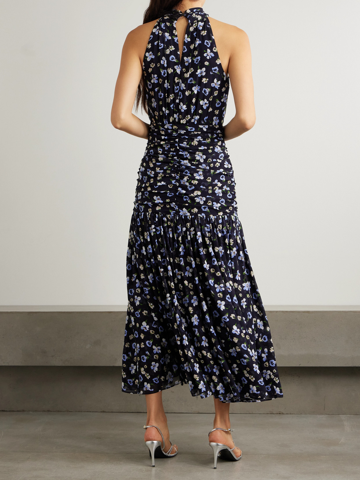 Veronica Beard Brock Floral Halter A-line Midi Dress In Blue