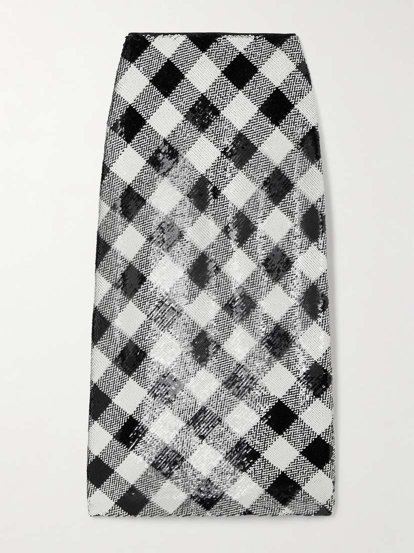 Veronica Beard Allora Checked Sequined Crepe Midi Skirt