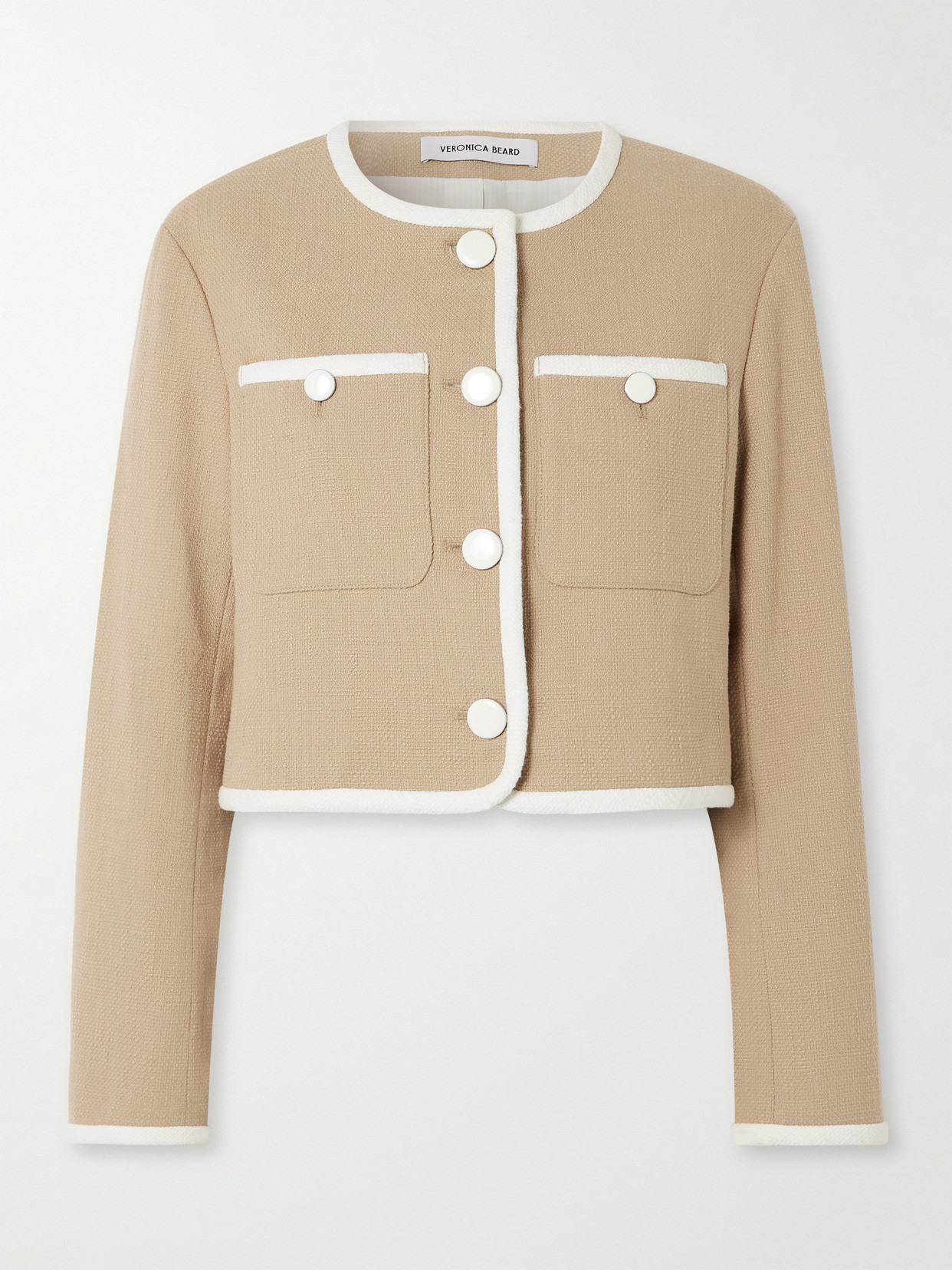 Veronica Beard Beale Contrast Detail Cotton Blend Tweed Jacket In Brown
