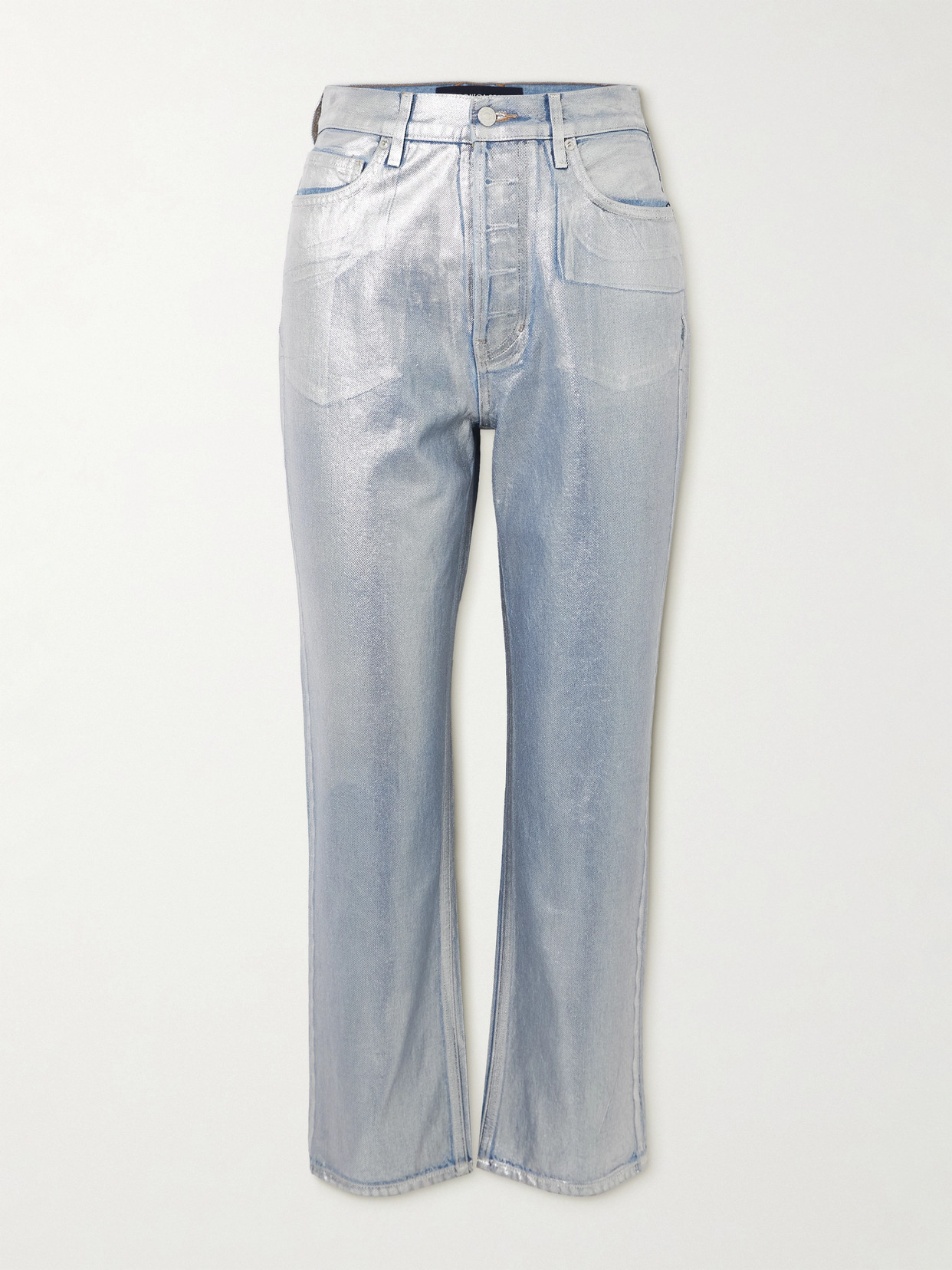 Veronica Beard Daniela High-rise Straight-leg Metallic Coated Jeans In Silver