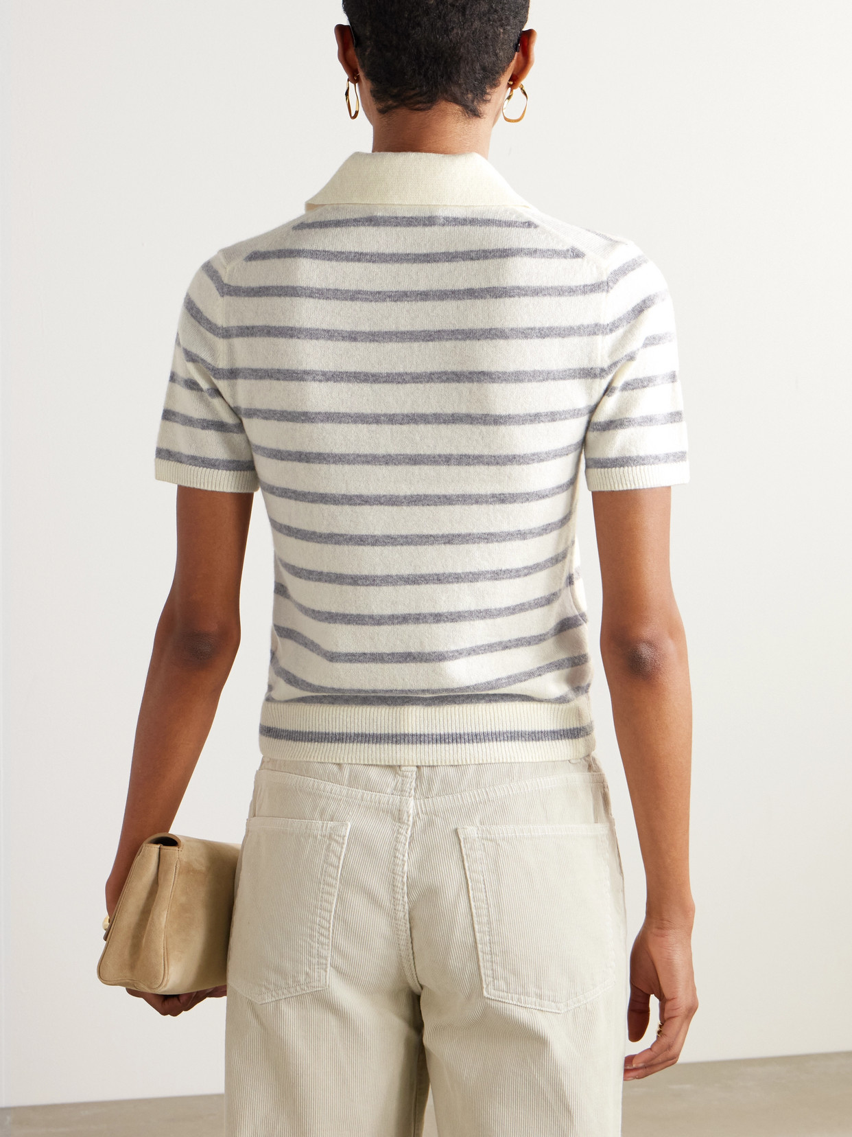 Veronica Beard Brandt Cashmere Polo In Ivory/heather Grey In Ivory