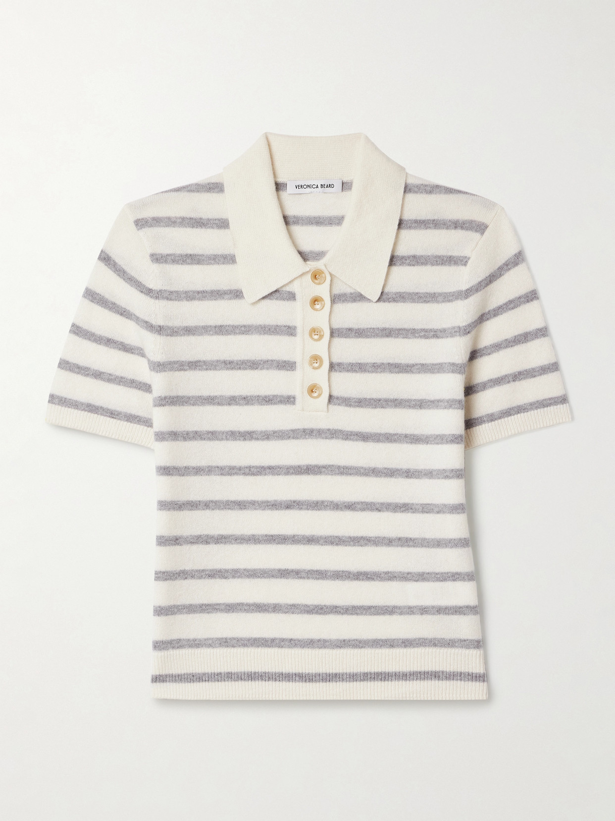 Veronica Beard Brandt Striped Cashmere Polo Shirt In Ivory
