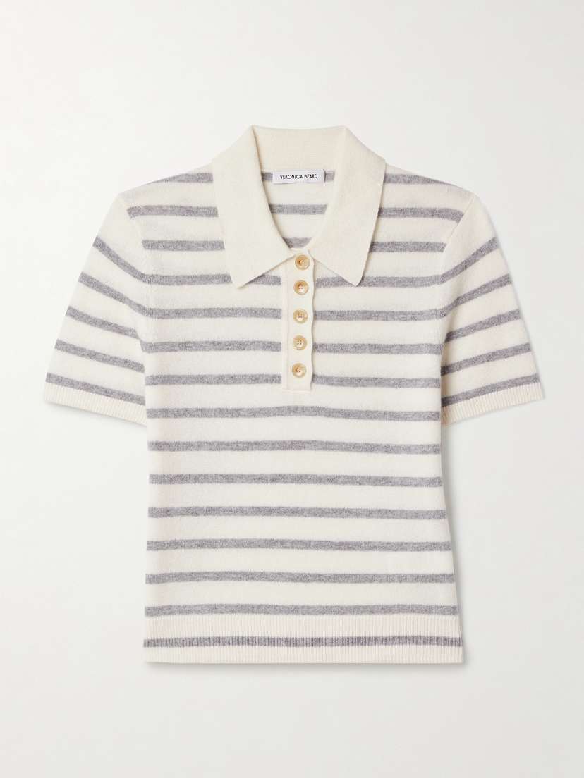Veronica Beard Brandt Striped Cashmere Polo Shirt