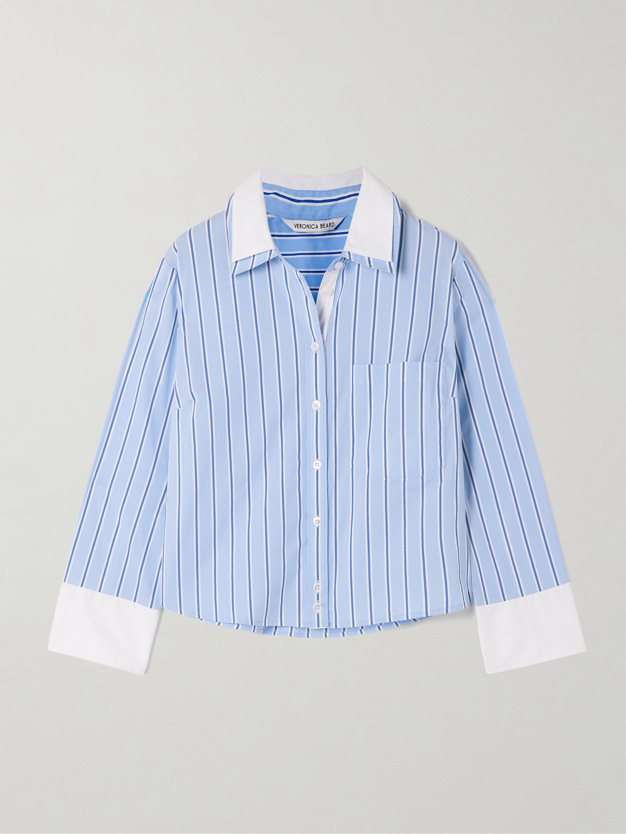 Veronica Beard Maia Layered Striped Cotton-poplin Shirt In Blue