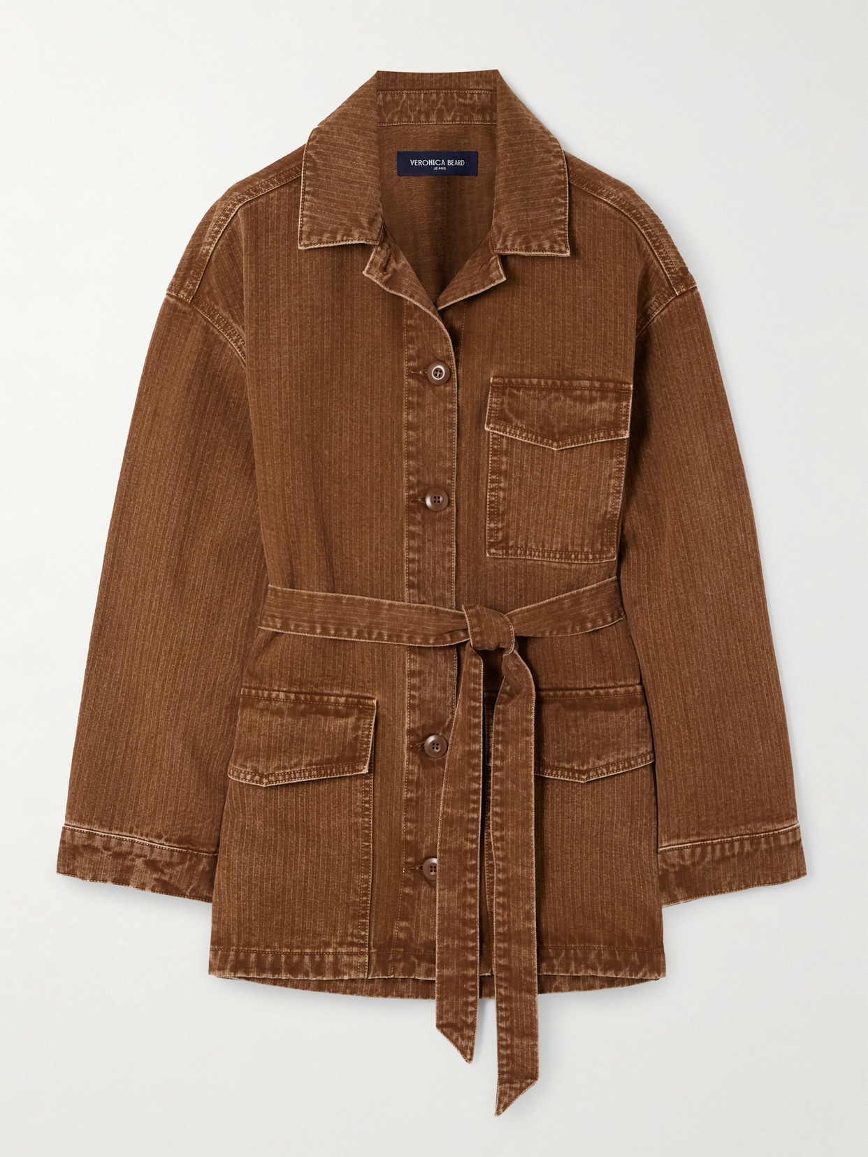 Veronica Beard Ramone Tie Waist Twill Chore Jacket In Brown