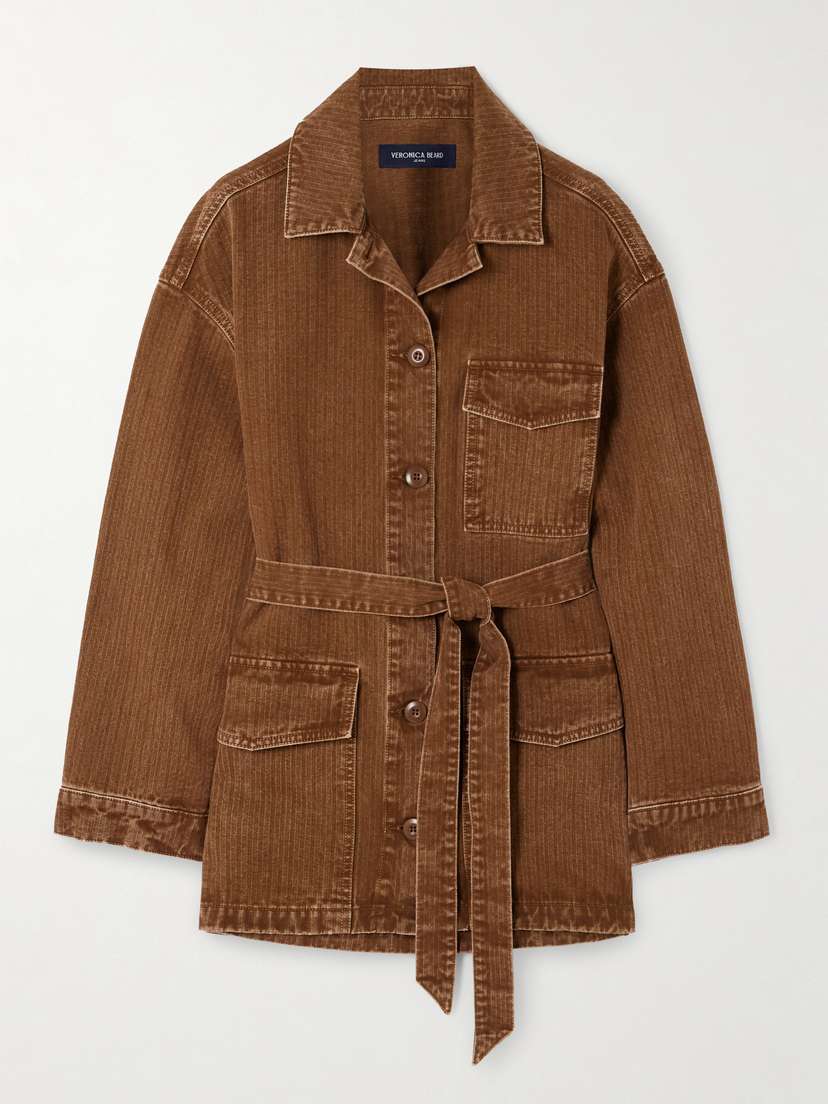 Veronica Beard Ramone Belted Herringbone Cotton-twill Jacket