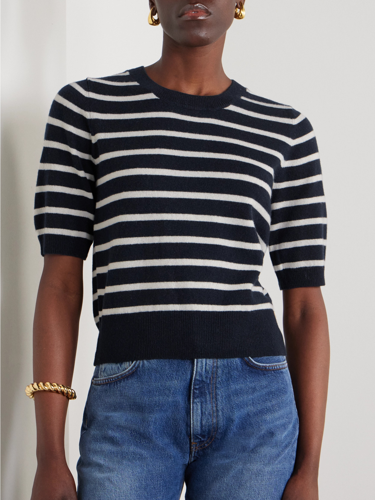 Veronica Beard Shana Striped Cashmere Sweater In Blue