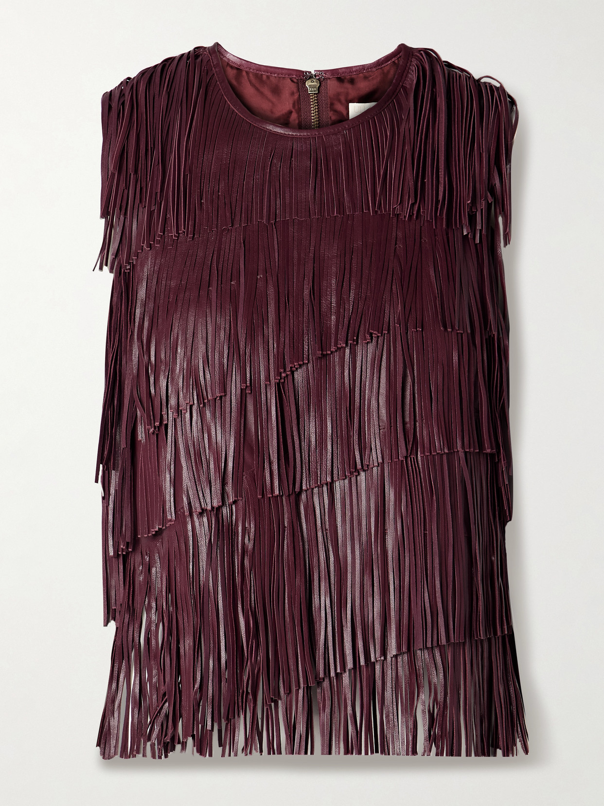 Ulla Johnson - Leonie Tiered Fringed Leather Top - Burgundy