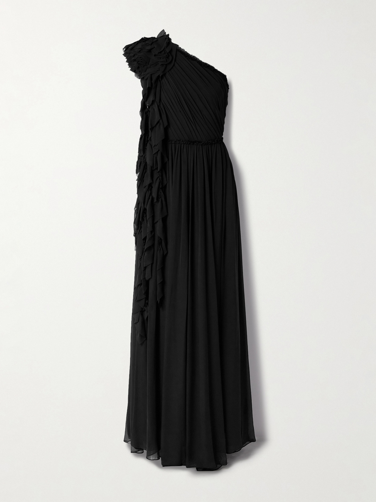 Ulla Johnson - Adona One-shoulder Ruffled Gathered Silk-chiffon Gown - Black