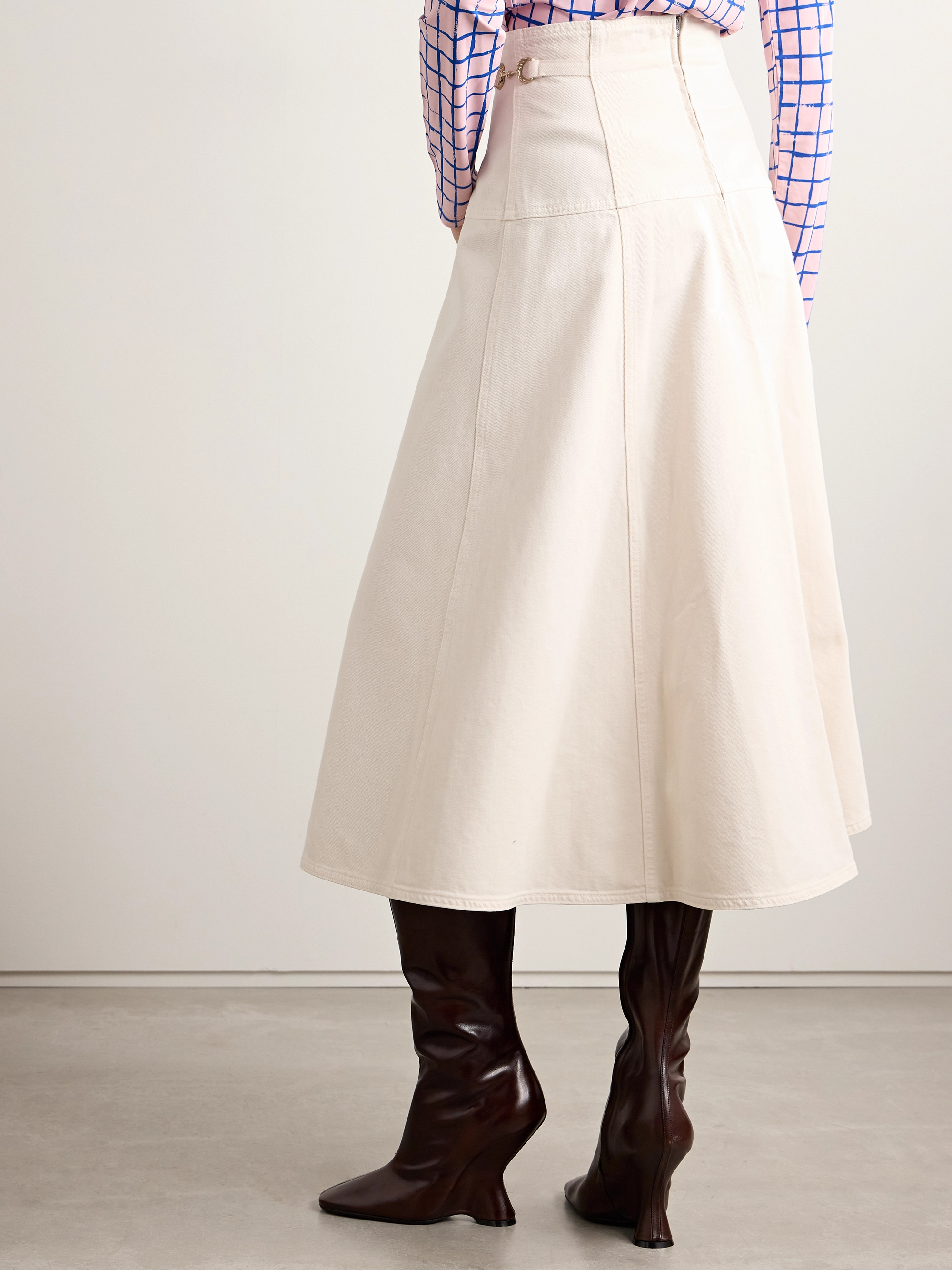 Ulla Johnson The Brigette horsebit-embellished denim midi skirt thumbnail