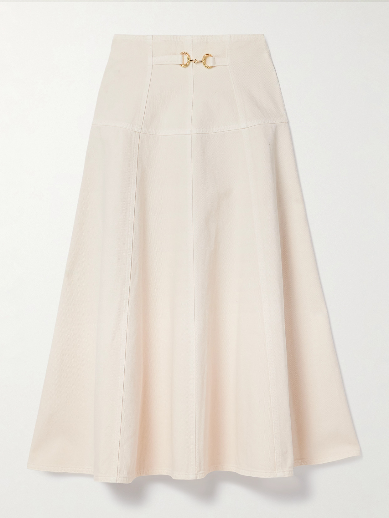 Ulla Johnson The Brigette Horsebit-embellished Denim Midi Skirt In White