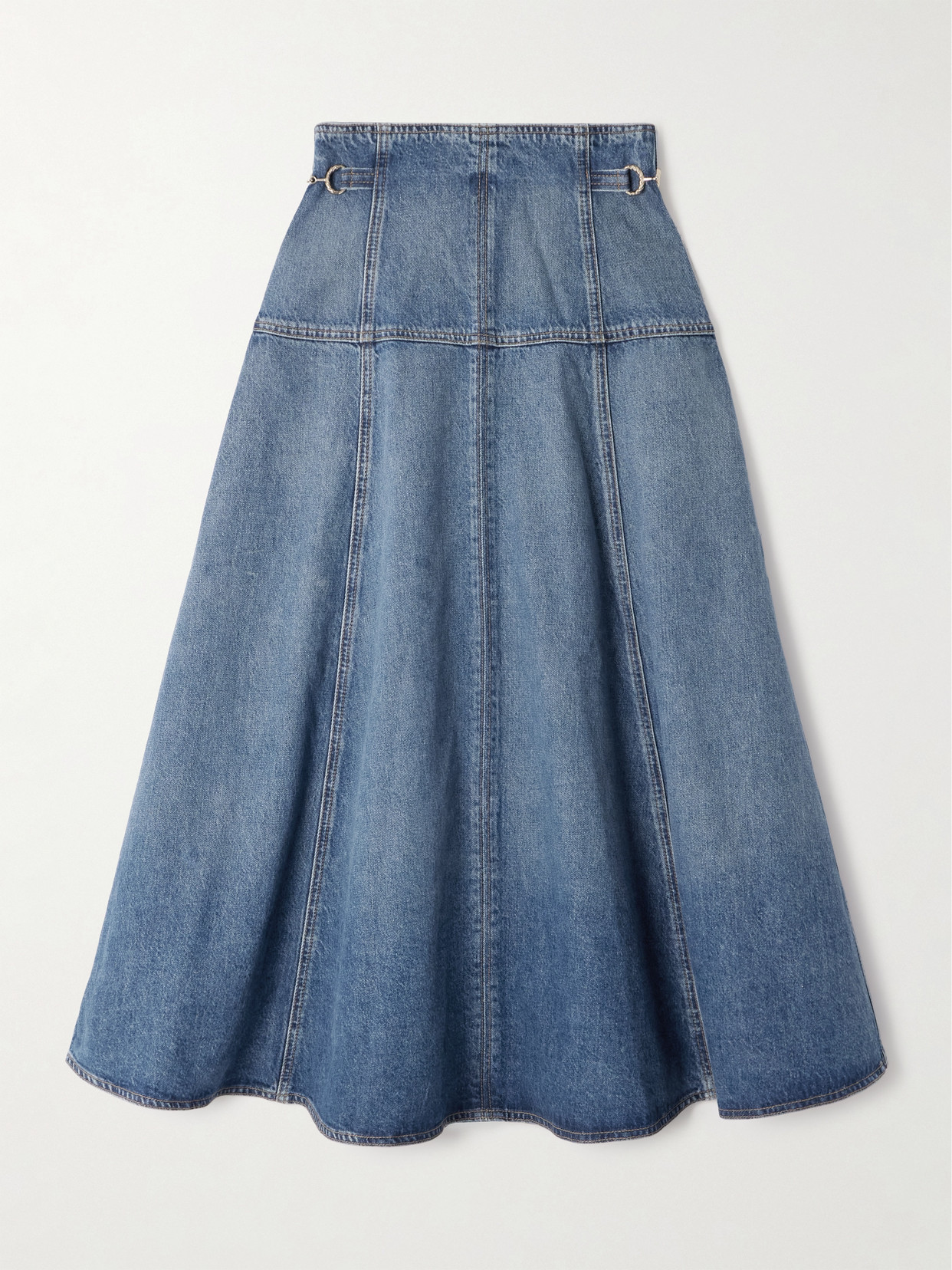 Ulla Johnson The Brigette Embellished Paneled Denim Midi Skirt In Blue