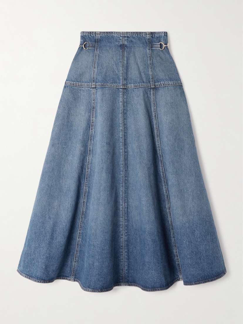 Ulla Johnson The Brigette Embellished Paneled Denim Midi Skirt