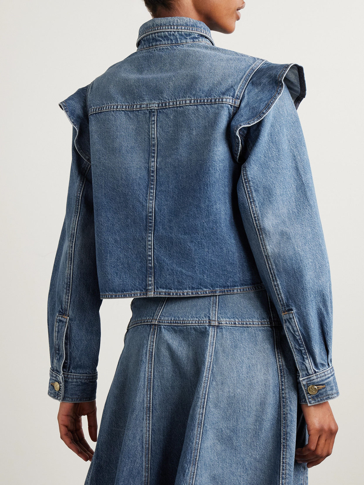 Ulla Johnson The Mathilde Ruffled Denim Shirt In Blue