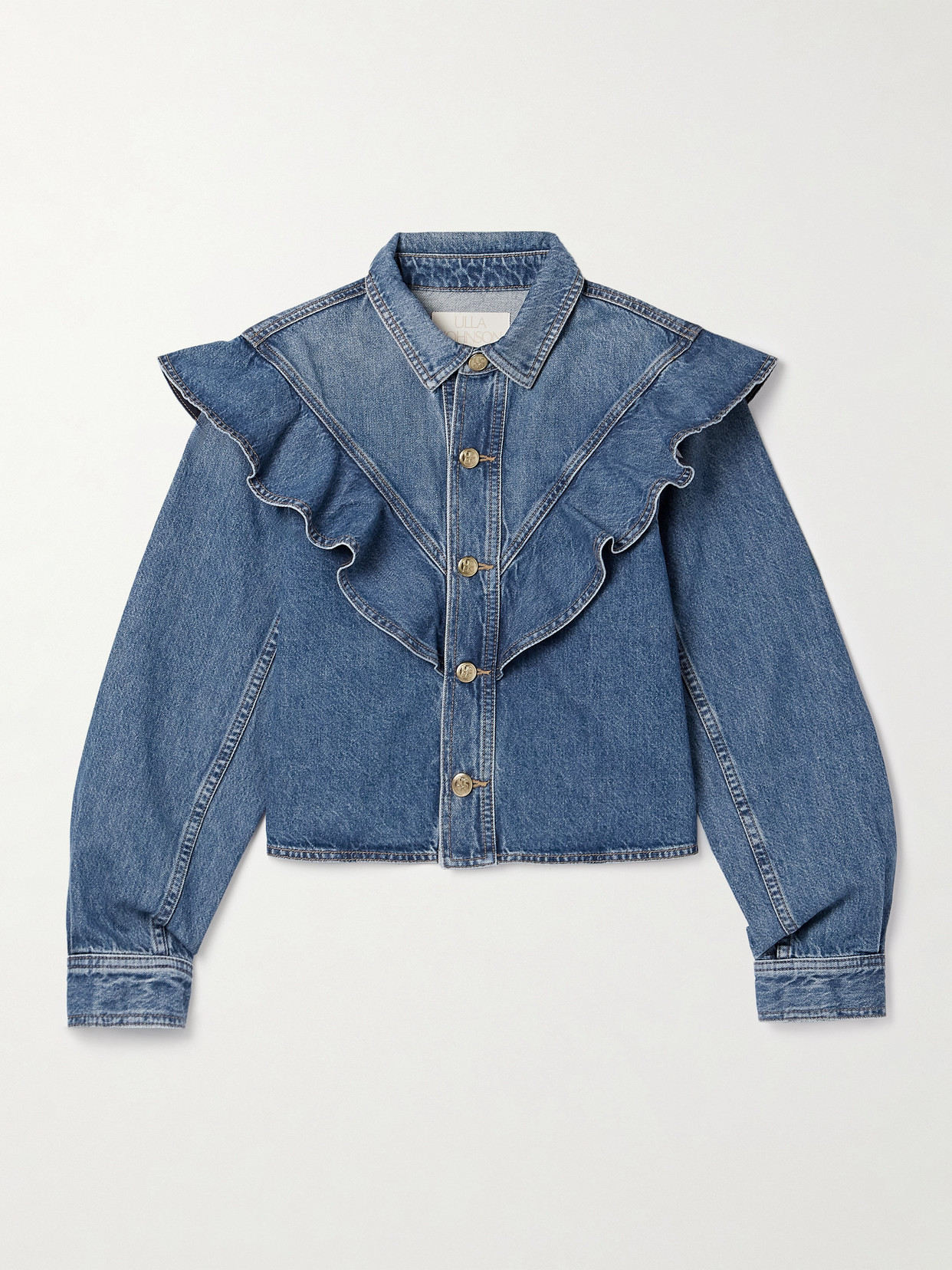 Ulla Johnson The Mathilde Ruffled Denim Shirt In Blue
