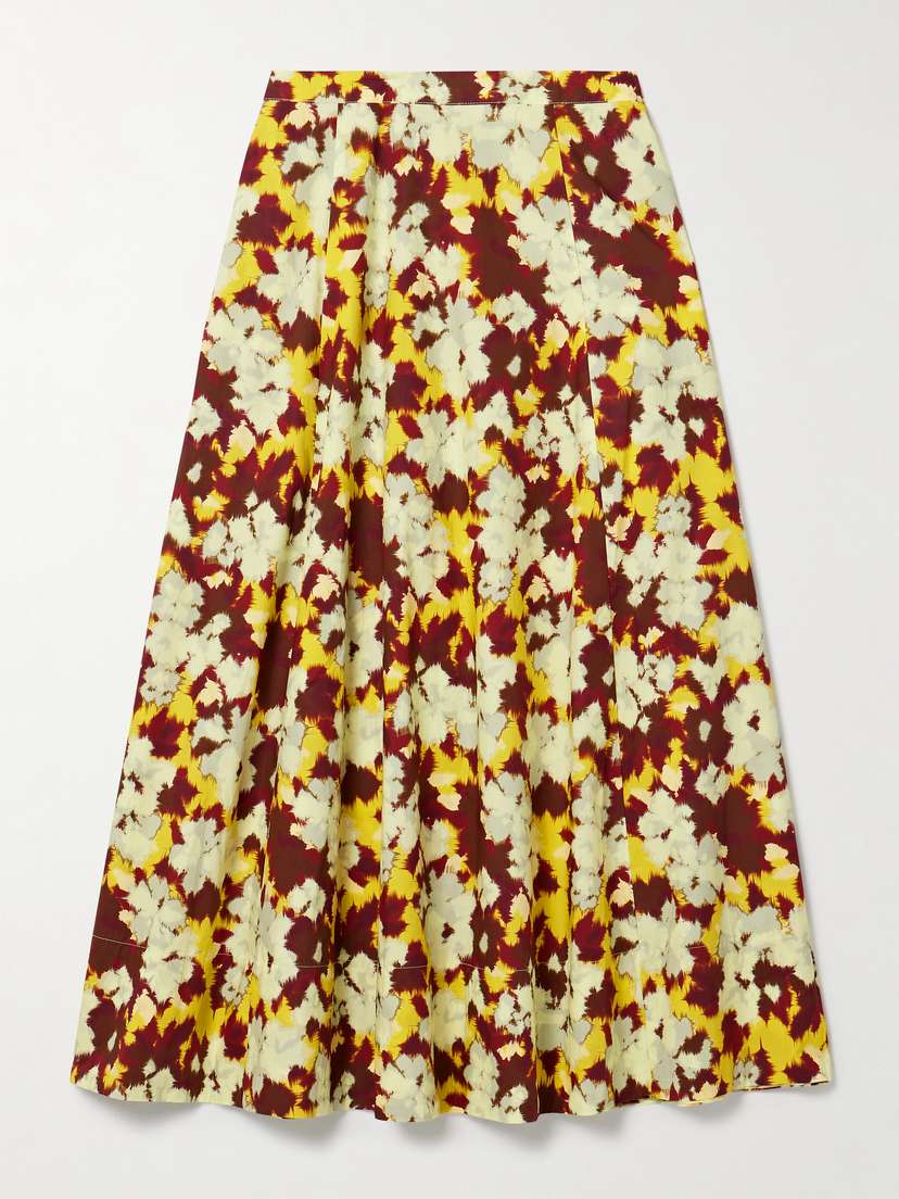 Ulla Johnson Vianne Pleated Floral-print Cotton-poplin Midi Skirt