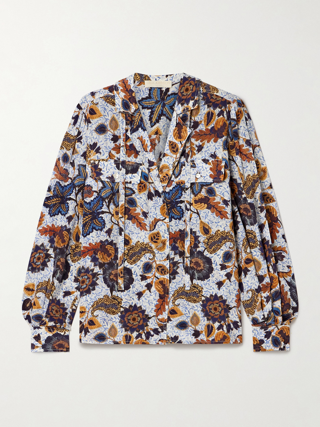 Ulla Johnson Florian Printed Silk Blouse In Blue