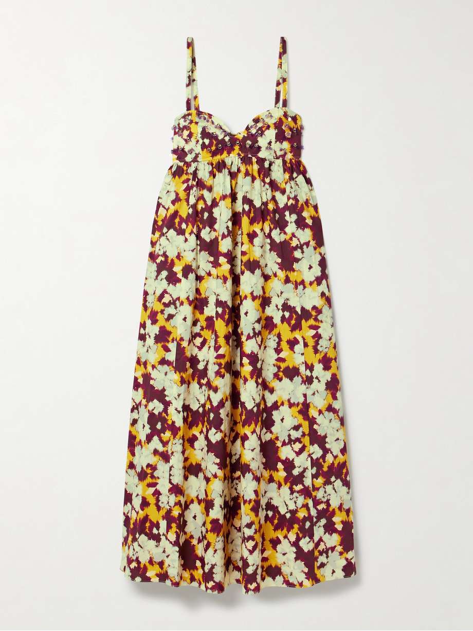 harlan embellished printed cotton-poplin midi dress