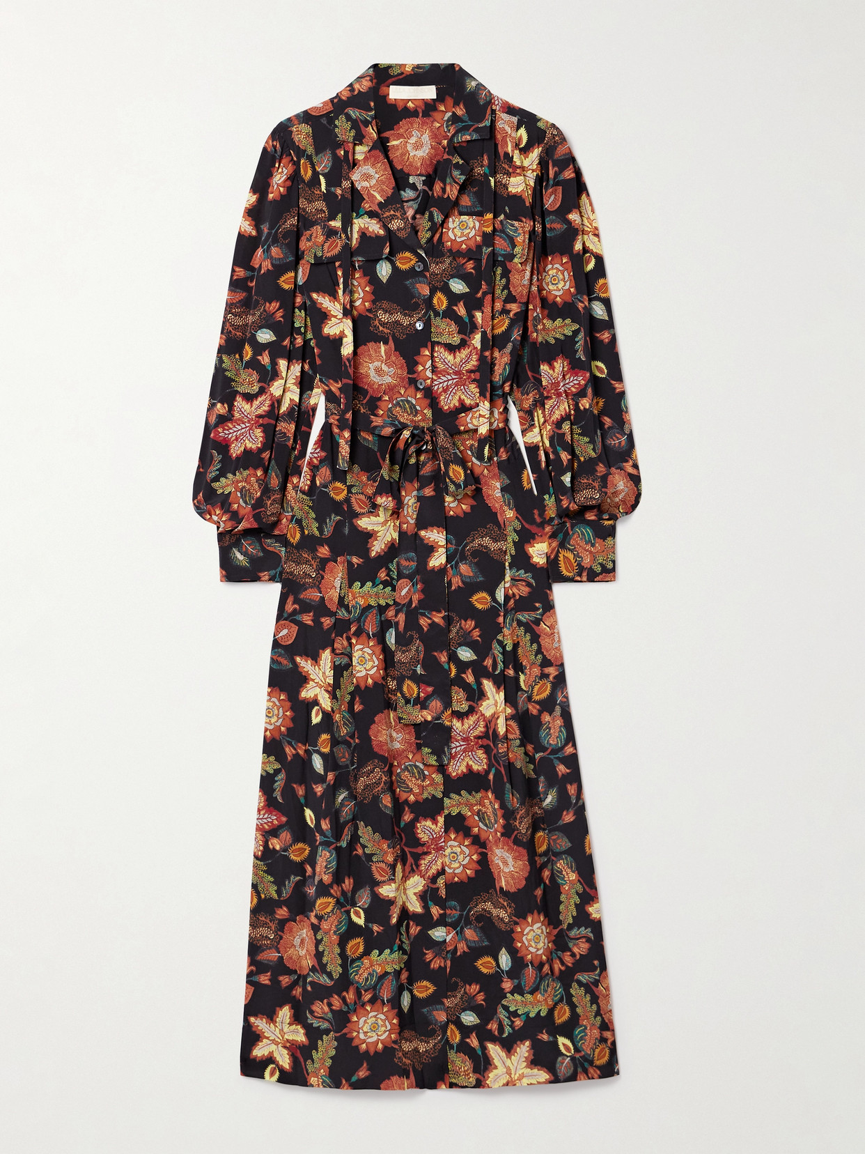 Ulla Johnson Giselle Belted Floral-print Silk Midi Dress In Black