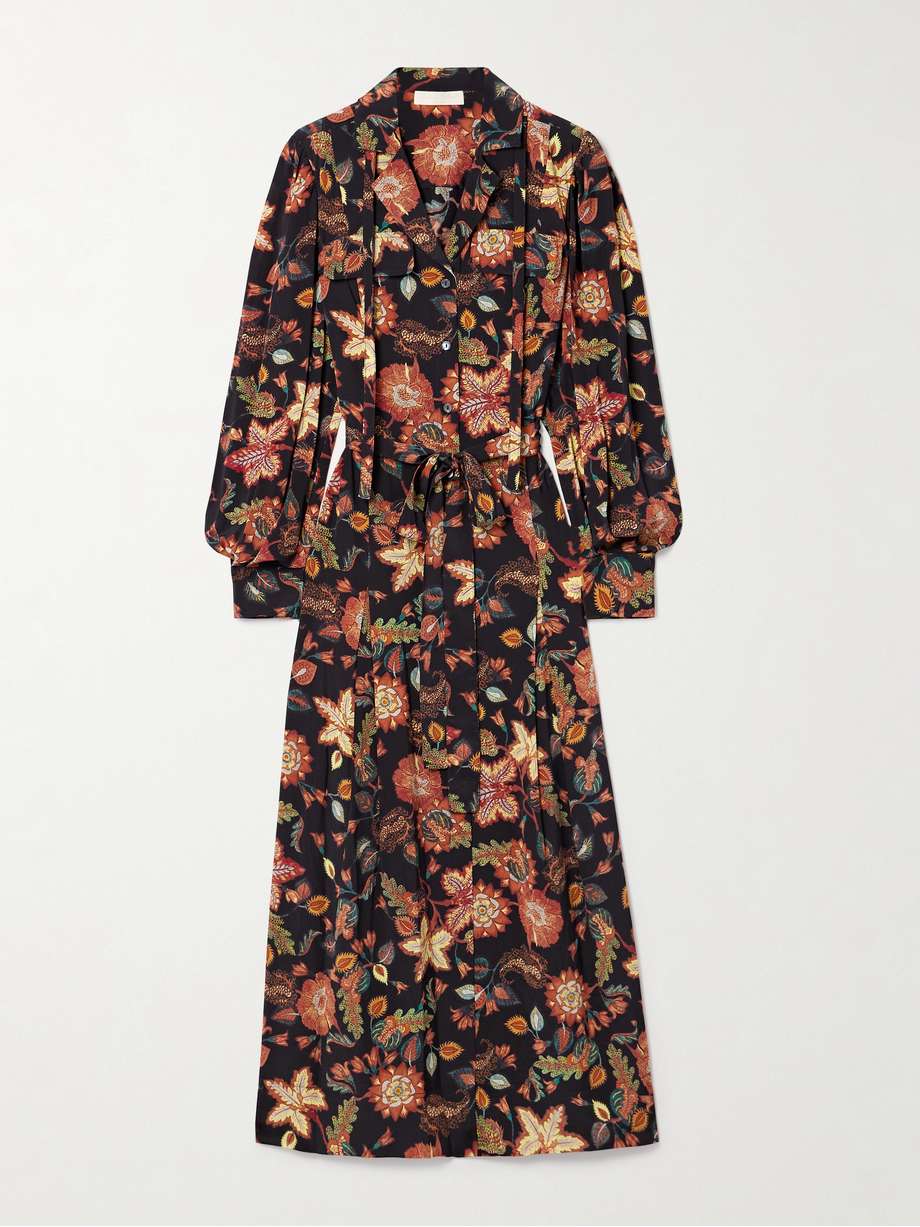 giselle belted floral-print silk midi dress
