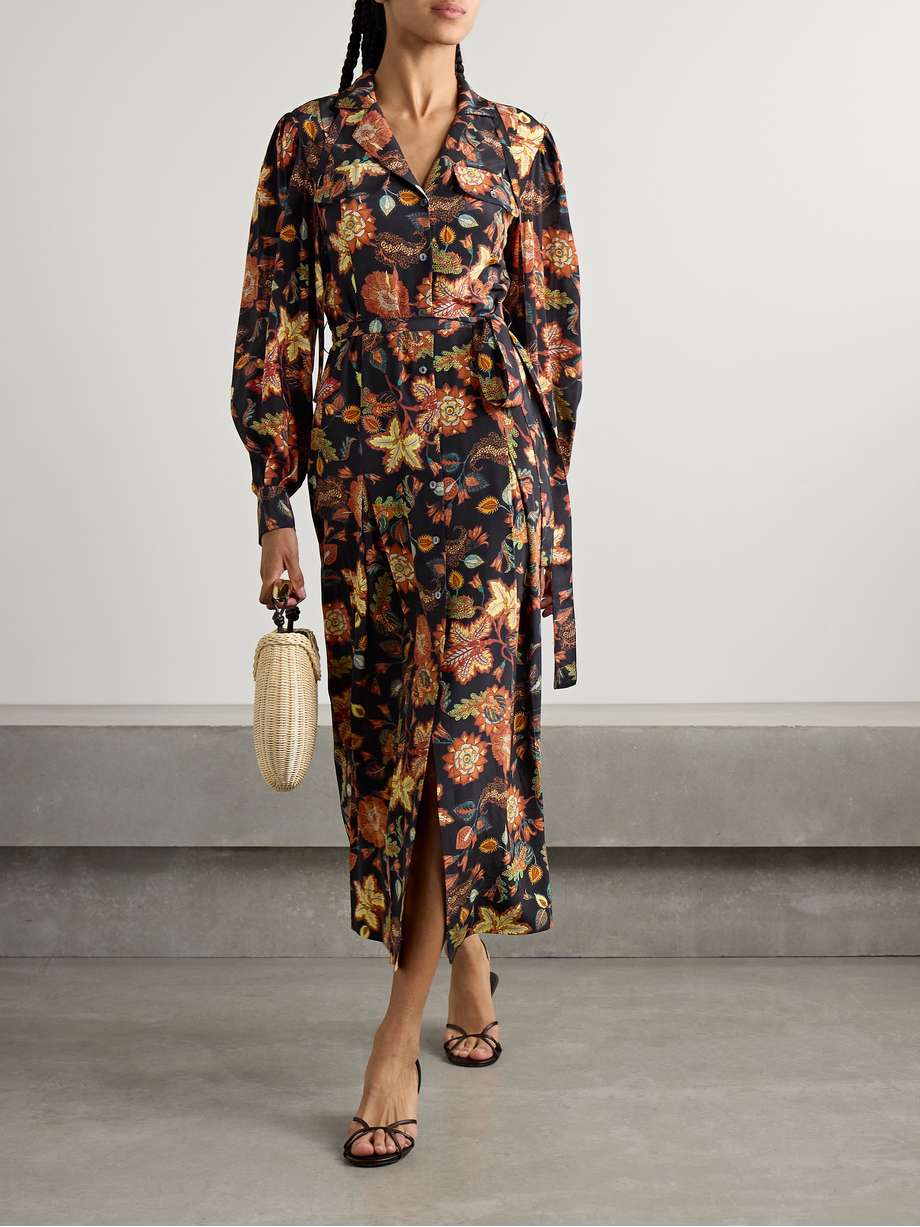 giselle belted floral-print silk midi dress