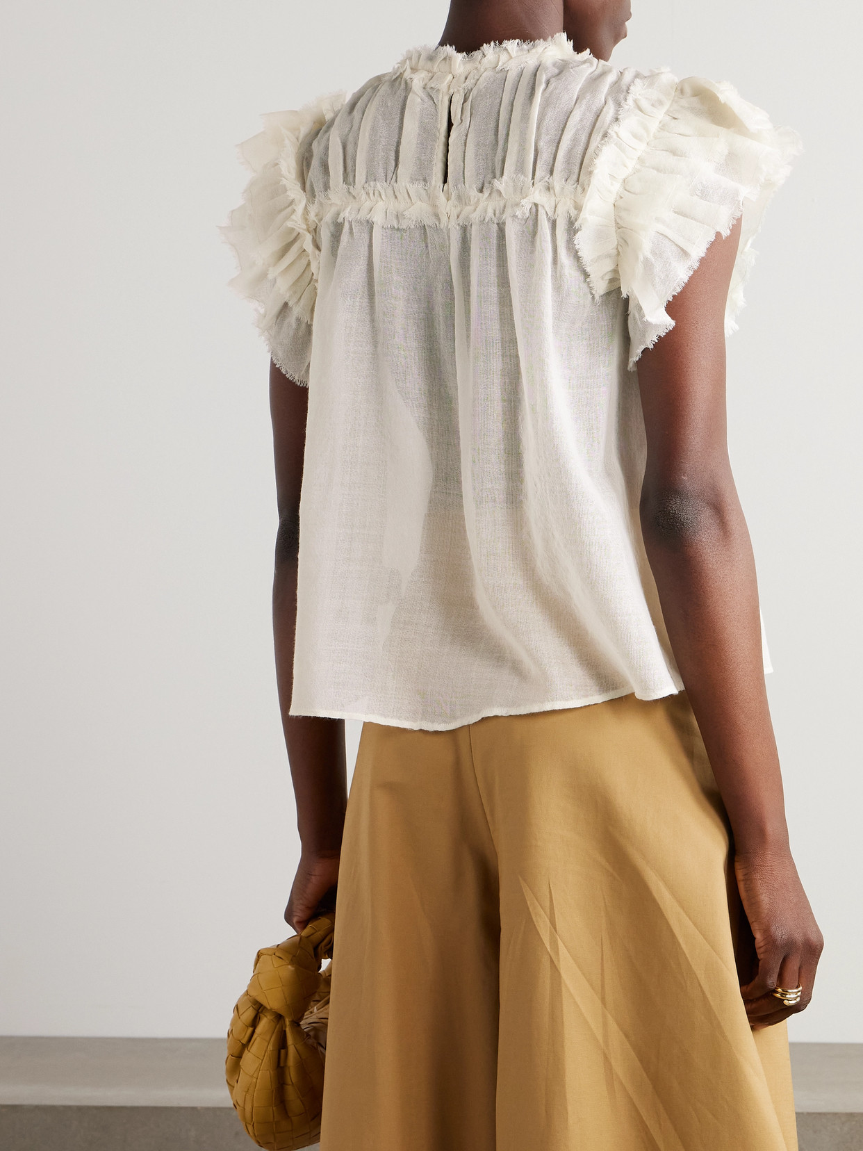 Ulla Johnson Esme Frayed Ruffled Wool-gauze Blouse In White