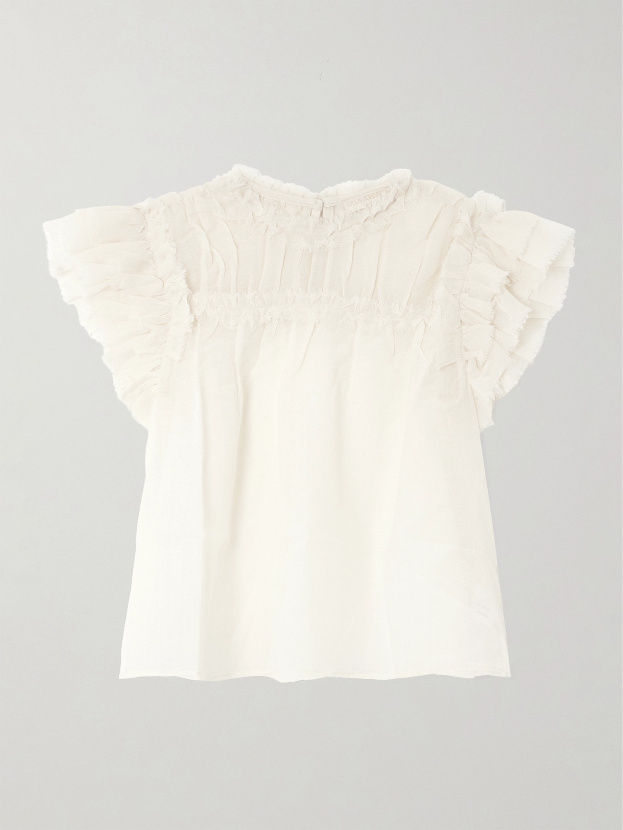 Ulla Johnson Esme Frayed Ruffled Wool-gauze Blouse In White