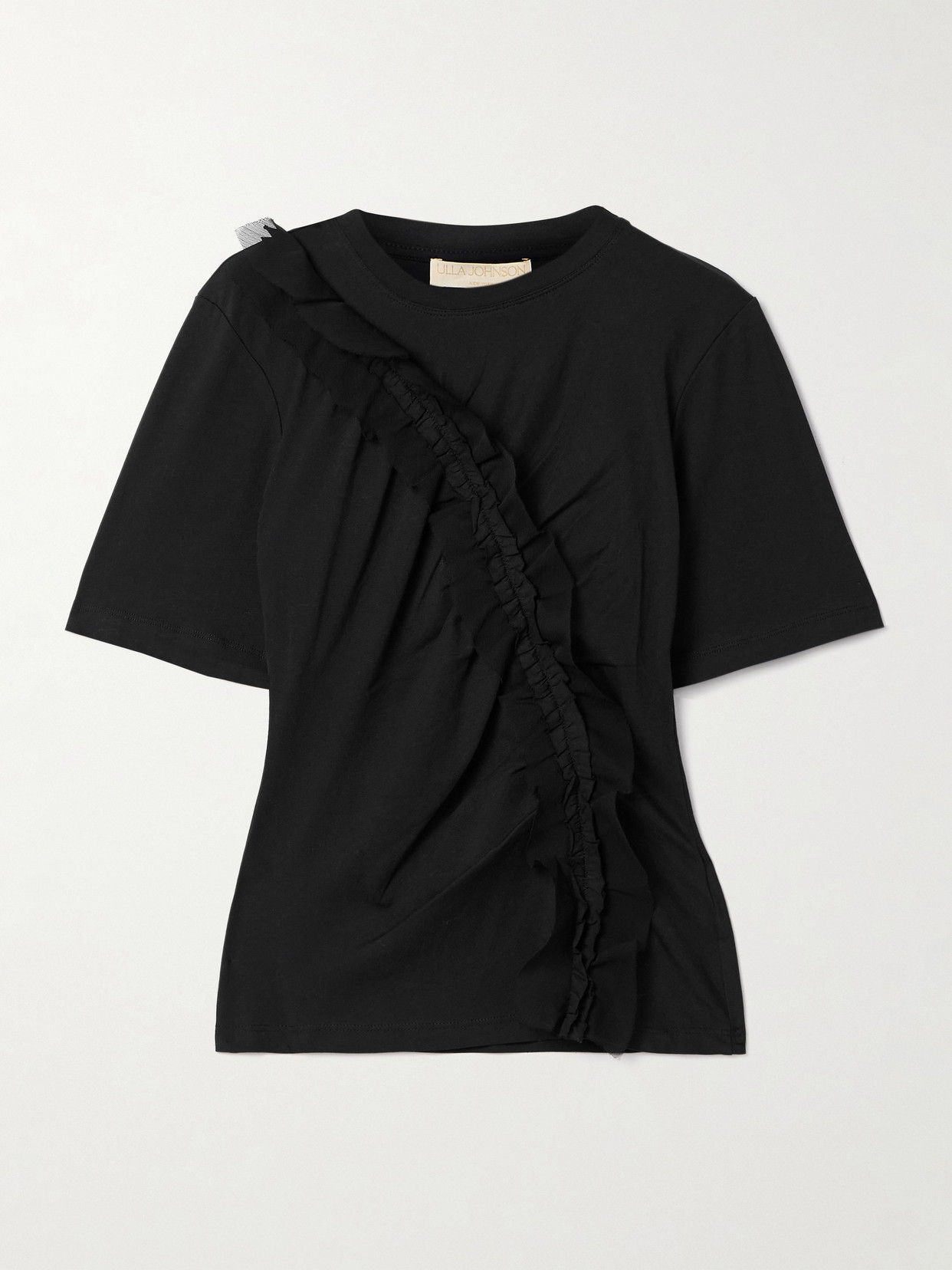Ulla Johnson - Vivi Crepon-trimmed Ruched Organic Cotton-jersey T-shirt - Black