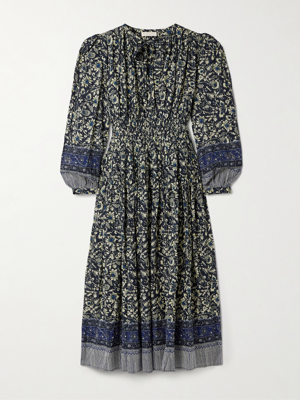 Ulla Johnson - Mona Shirred Floral-print Cotton-blend Midi Dress - Gray