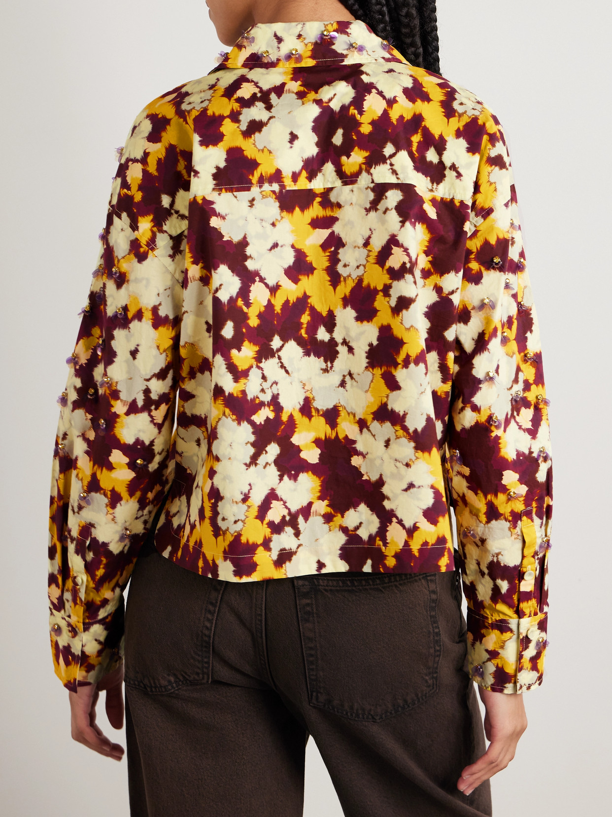 ULLA JOHNSON ARIA EMBELLISHED PRINTED COTTON-POPLIN SHIRT