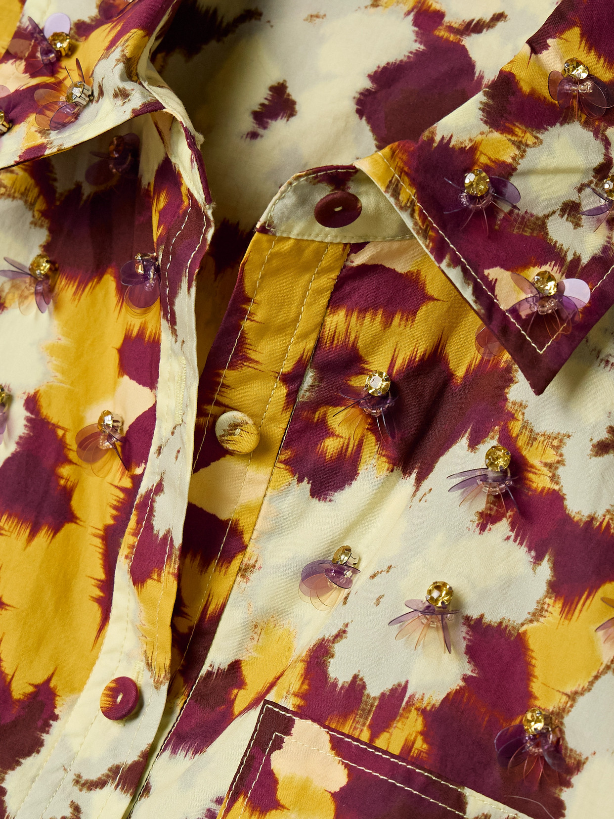 Shop Ulla Johnson Aria Embellished Printed Cotton-poplin Shirt In Yellow