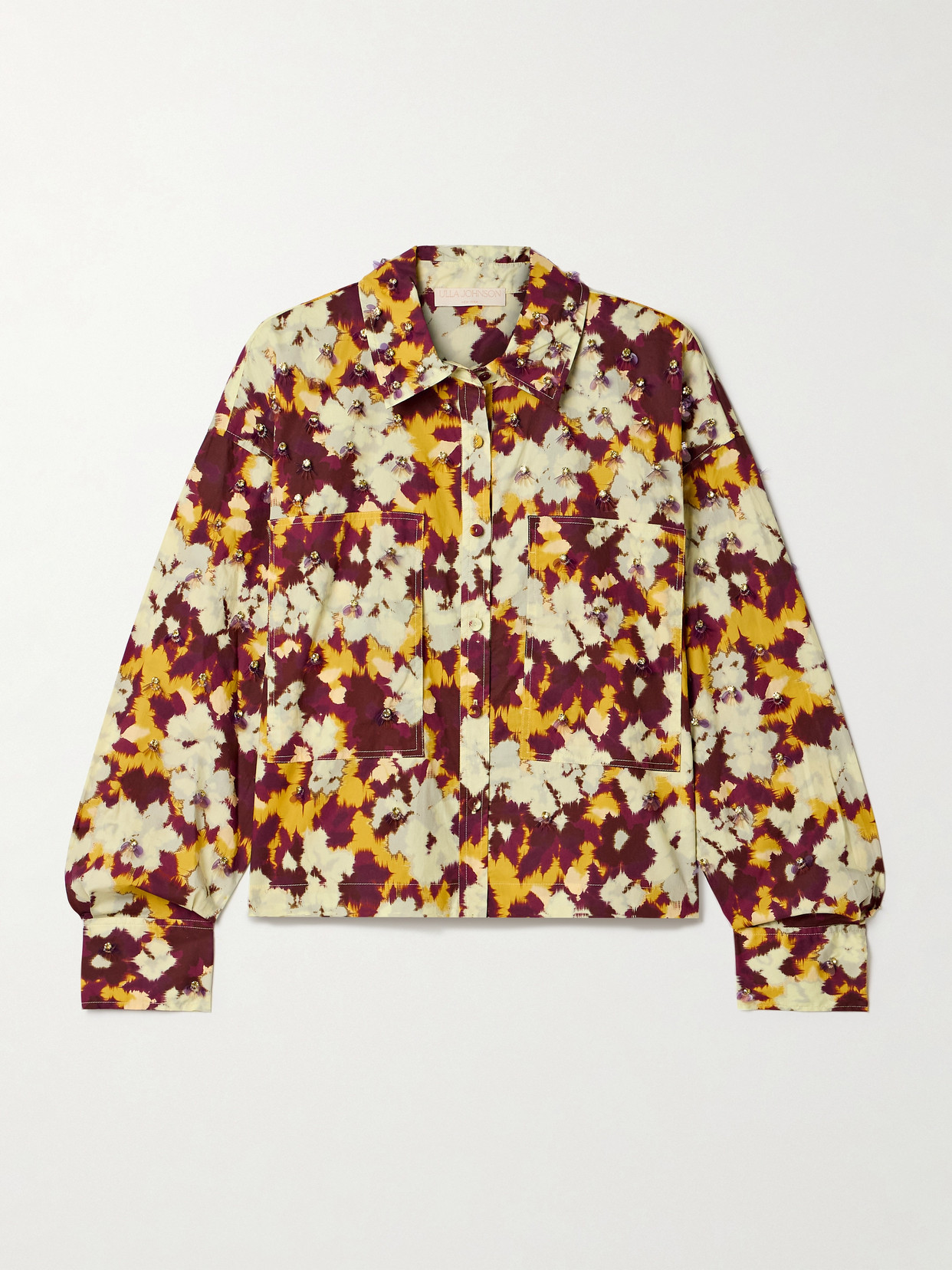 ULLA JOHNSON ARIA EMBELLISHED PRINTED COTTON-POPLIN SHIRT
