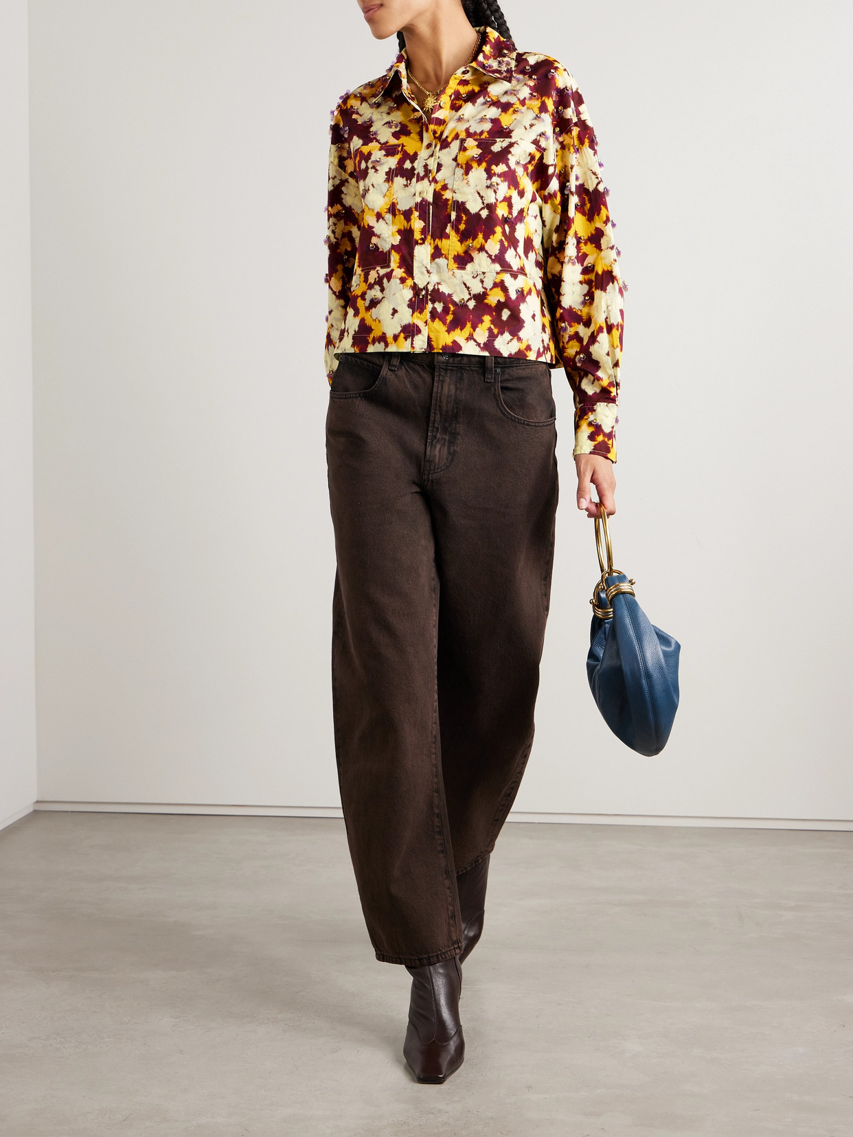 ULLA JOHNSON ARIA EMBELLISHED PRINTED COTTON-POPLIN SHIRT