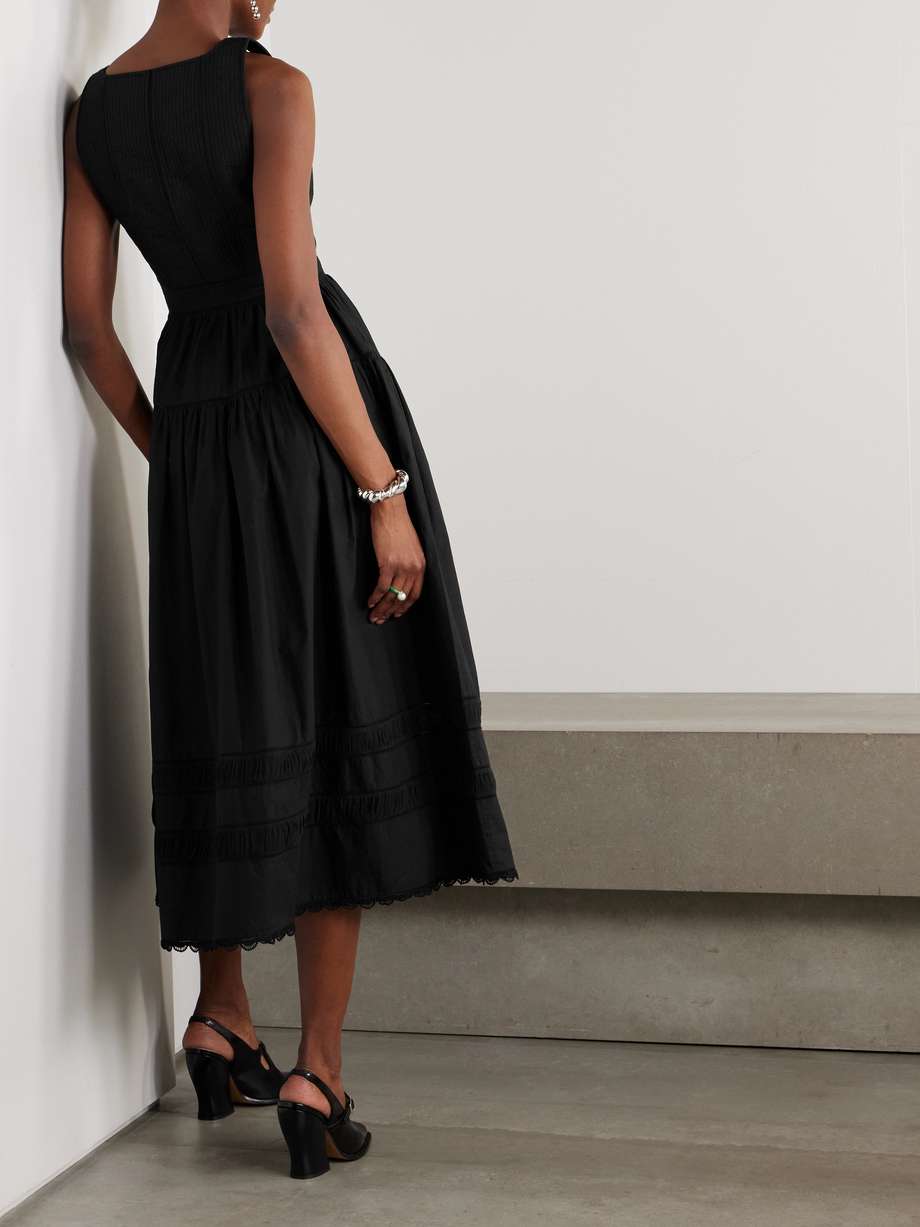 isadora tiered lace-trimmed cotton-poplin midi dress