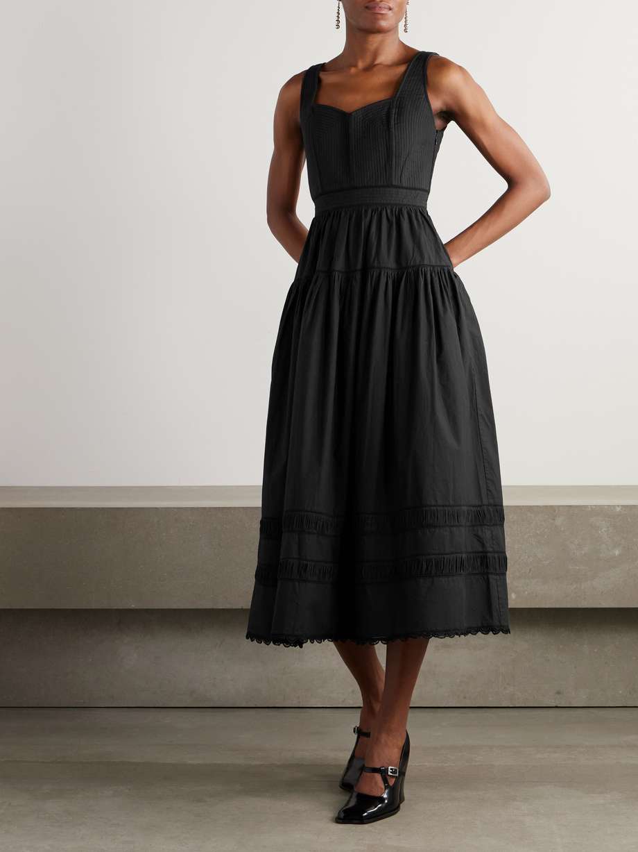 isadora tiered lace-trimmed cotton-poplin midi dress