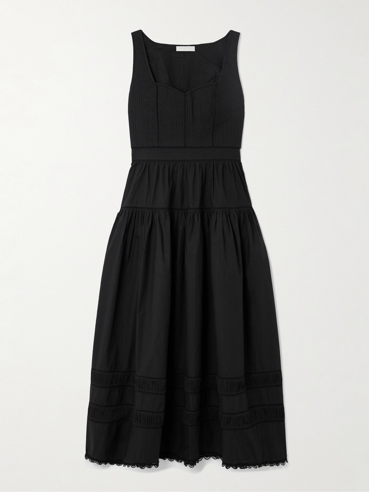Ulla Johnson Isadora Tiered Lace-trimmed Cotton-poplin Midi Dress In Black