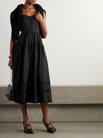 Ulla Johnson Isadora tiered lace-trimmed cotton-poplin midi dress