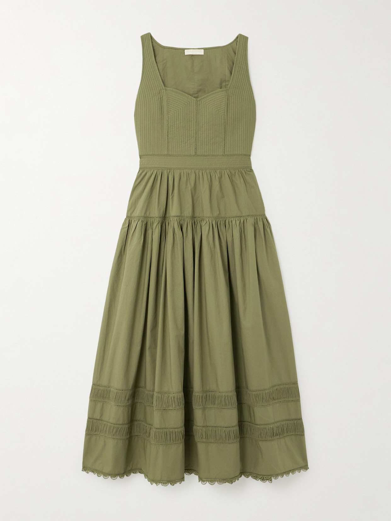Ulla Johnson Isadora Ruched Lace-inset Sweetheart Maxi Dress In Green
