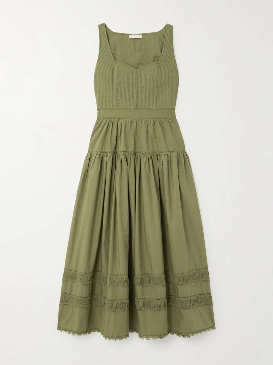 isadora tiered lace-trimmed cotton-poplin midi dress