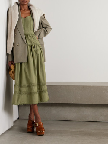 Ulla Johnson Isadora tiered lace-trimmed cotton-poplin midi dress