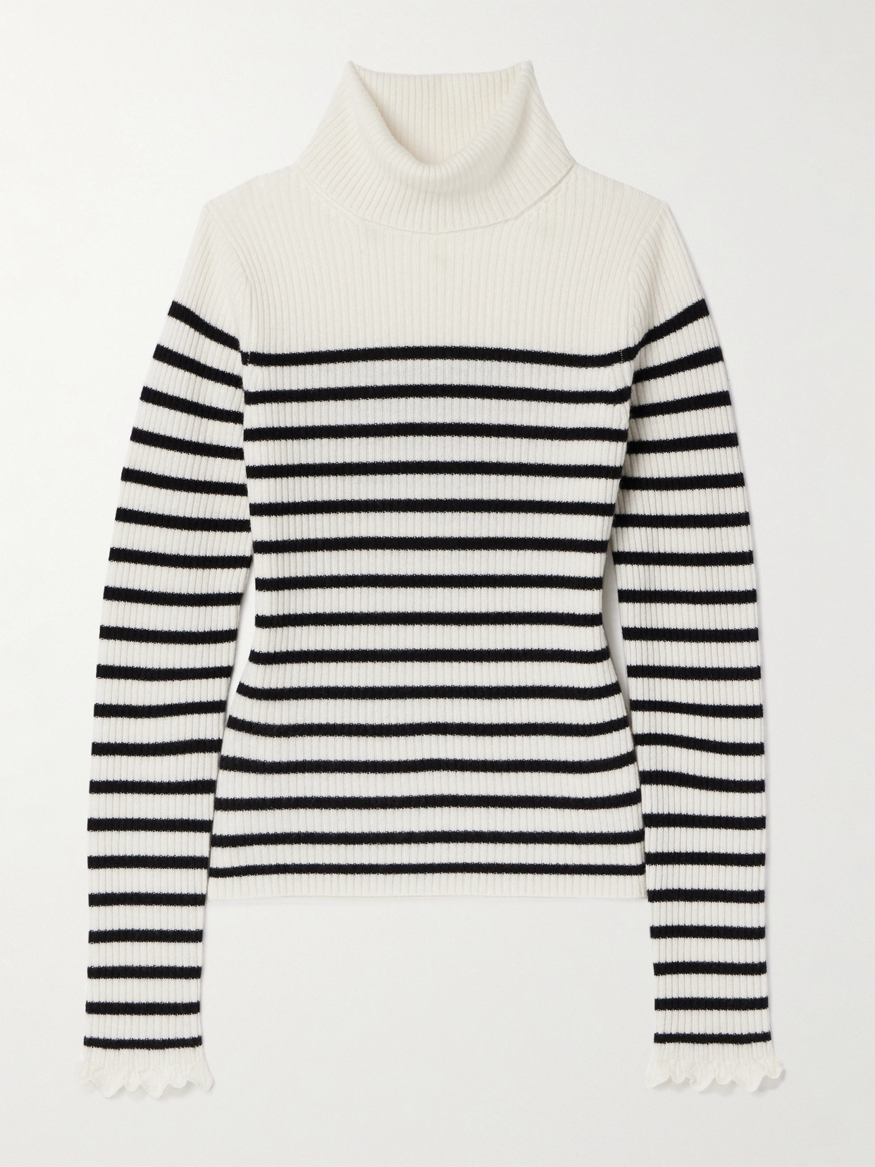 Ulla Johnson Annika Ribbed Striped Cashmere Turtleneck Sweater In White