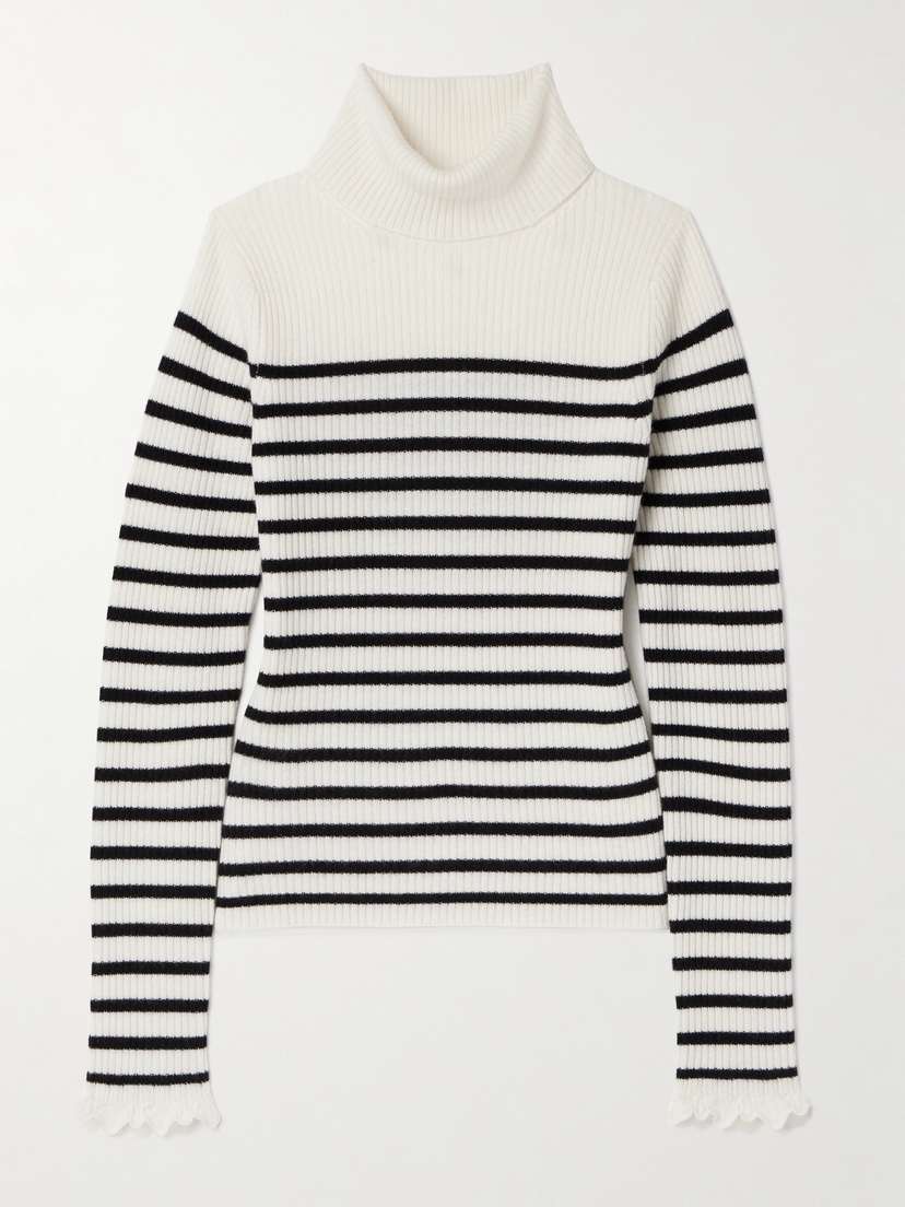 Ulla Johnson Annika Ribbed Striped Cashmere Turtleneck Sweater