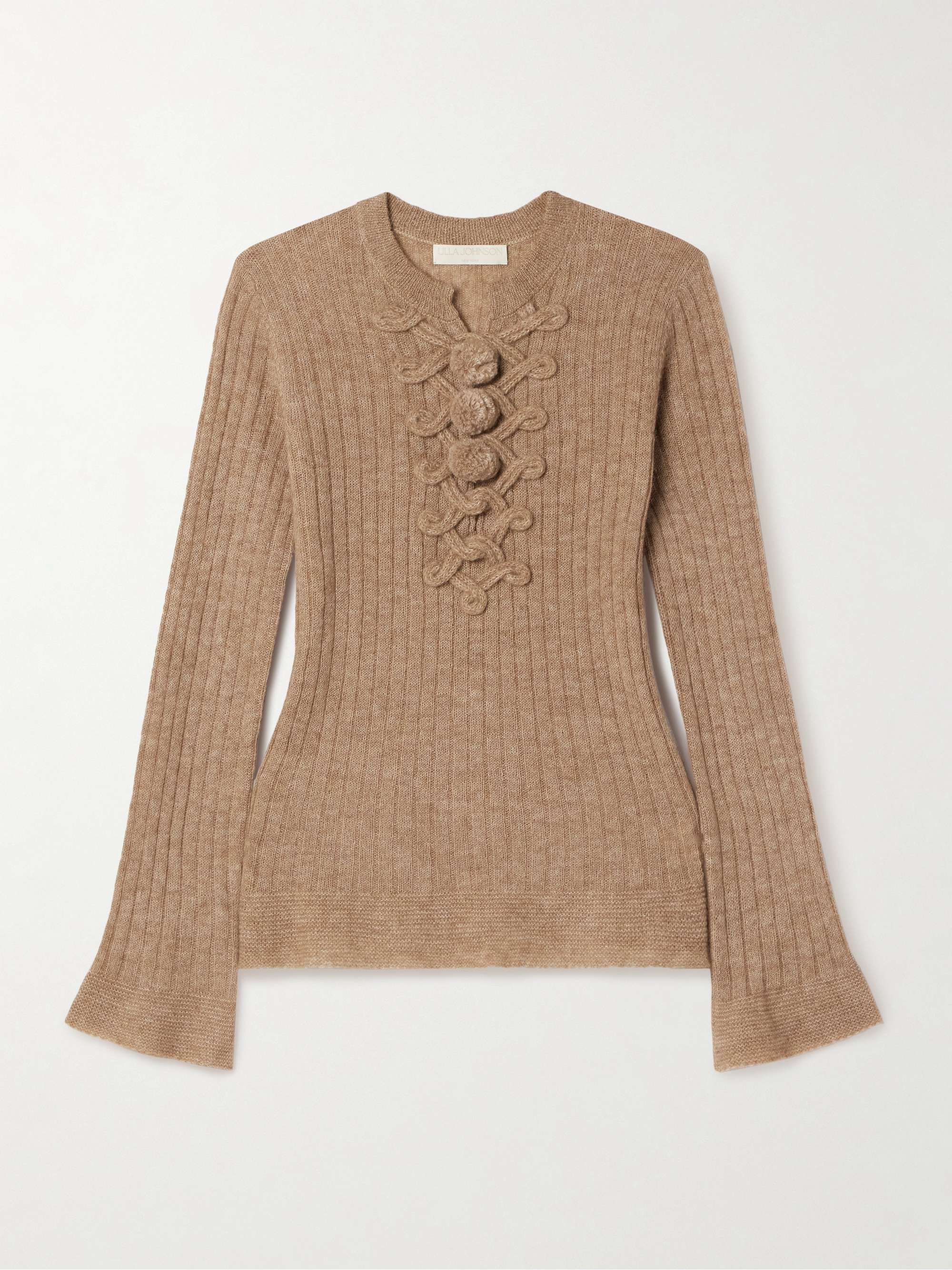 ULLA JOHNSON Magda pompom detailed ribbed alpaca blend sweater NET A PORTER