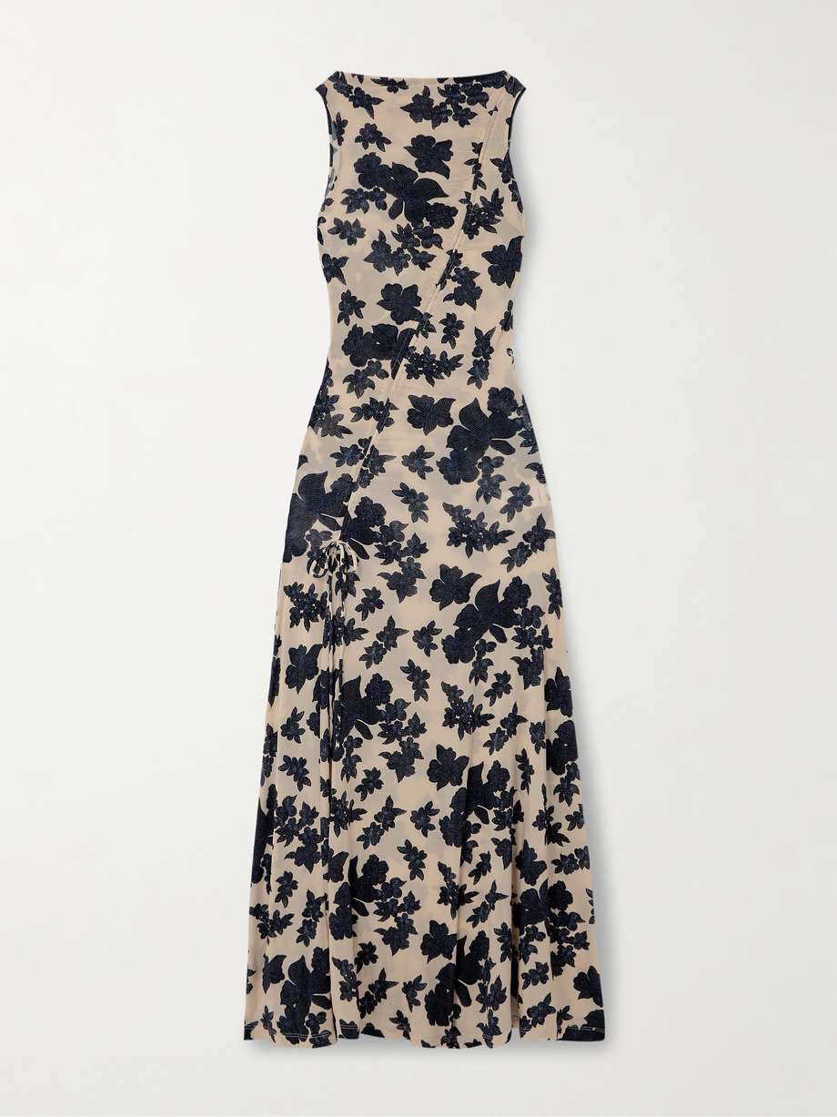 natalia pleated floral-print stretch-jersey maxi dress