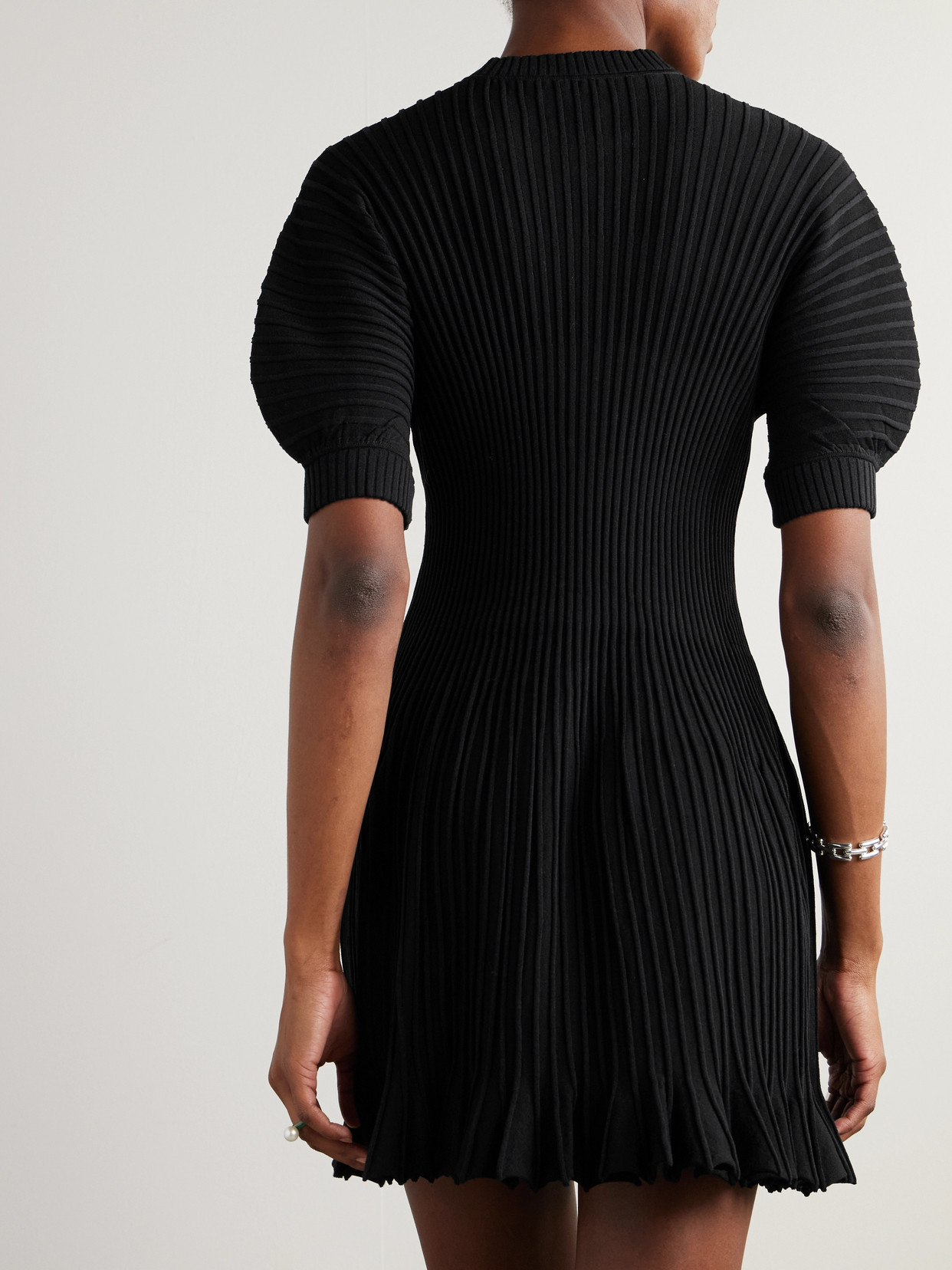 ULLA JOHNSON TALIE PLEATED RIBBED-KNIT MINI DRESS