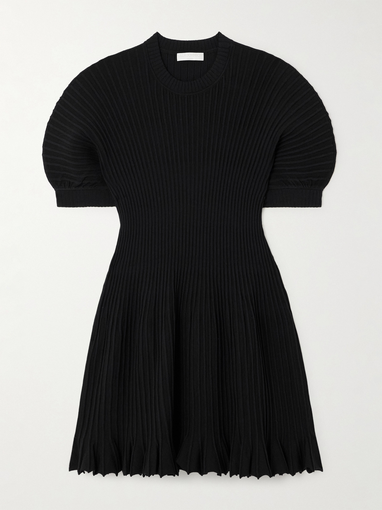 ULLA JOHNSON TALIE PLEATED RIBBED-KNIT MINI DRESS