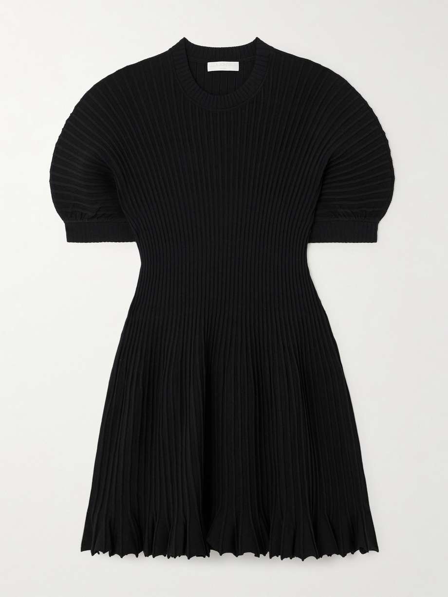 talie pleated ribbed-knit mini dress