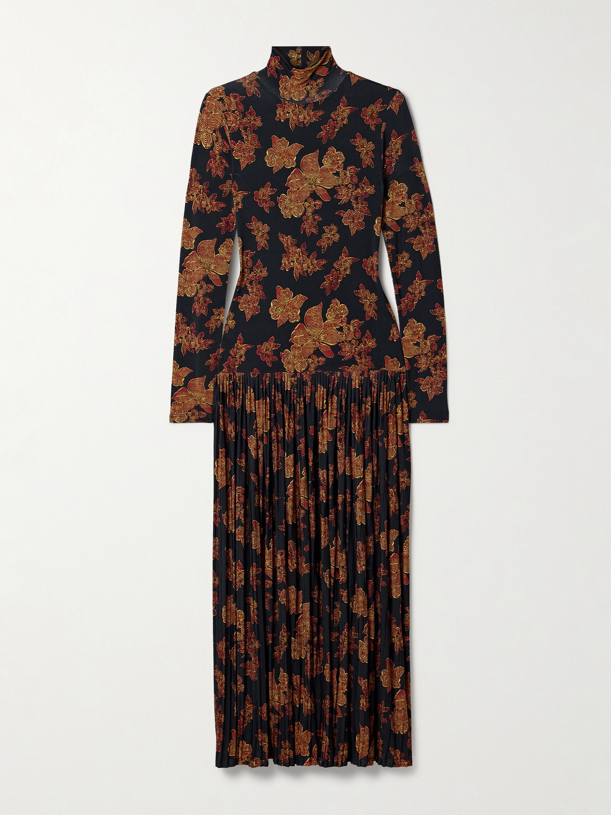 Ulla Johnson Amaya Pleated Floral-print Maxi Dress In Onyx