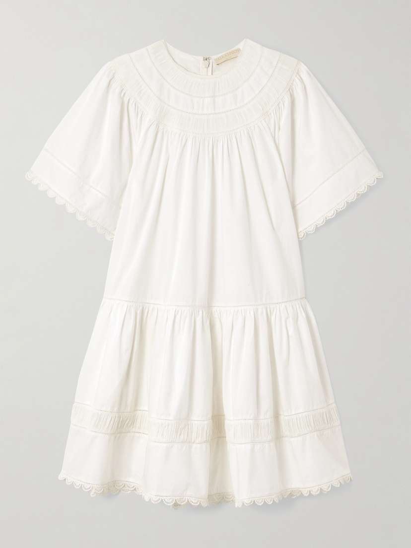 Ulla Johnson Oumi Crochet And Chiffon-trimmed Poplin Mini Dress
